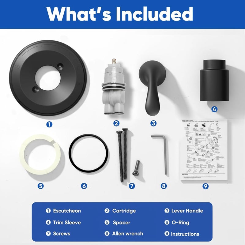 chufa Universal Shower Trim Kit for Delta 13/14 Series, Matte Black Metal Handle & Cover Plate, Fits R10000-UNBX/UNBXHF/UNWS/UNWSHF, Cartridge Included, Easy DIY Install (Valve Body Not Included) - Image 4